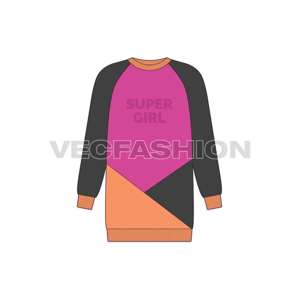 Kids long sweatshirt flat sketch, front view