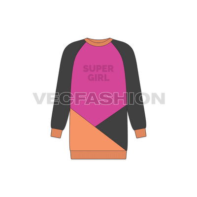 Kids long sweatshirt flat sketch, front view