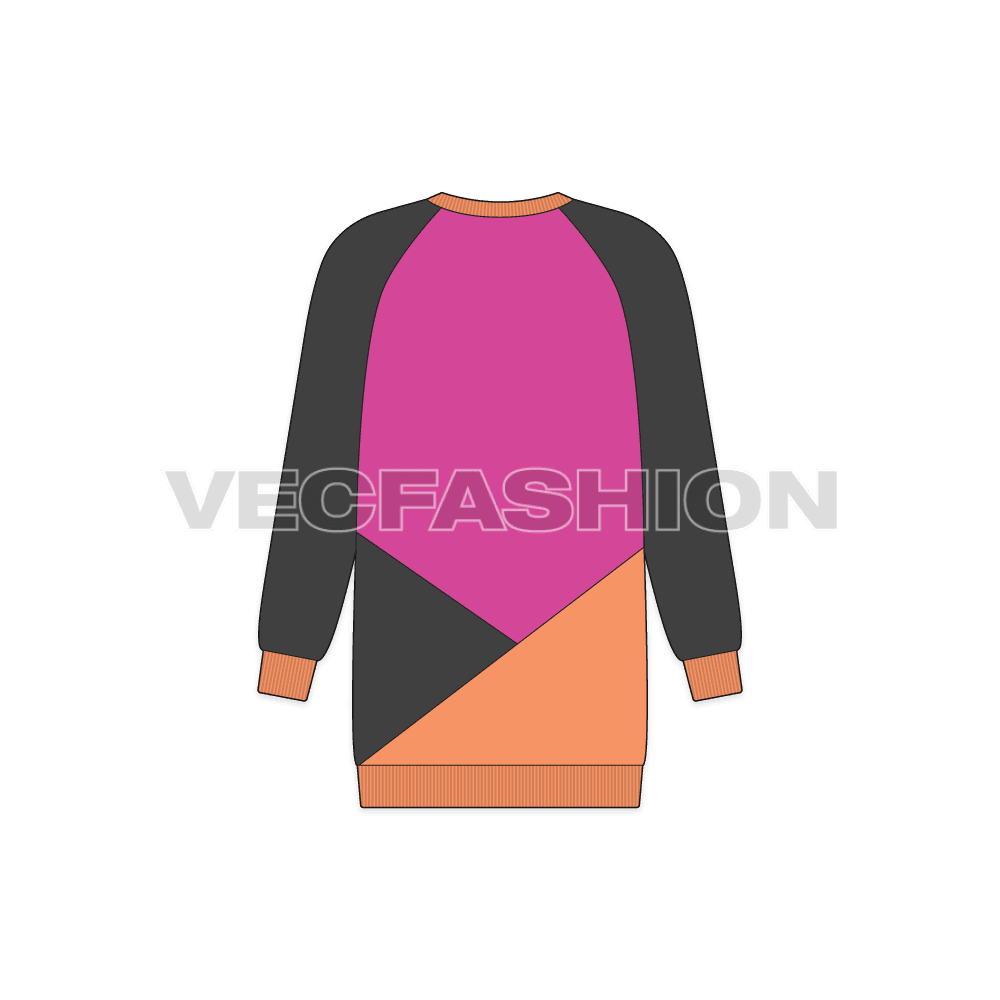 Kids long sweatshirt flat sketch, back view