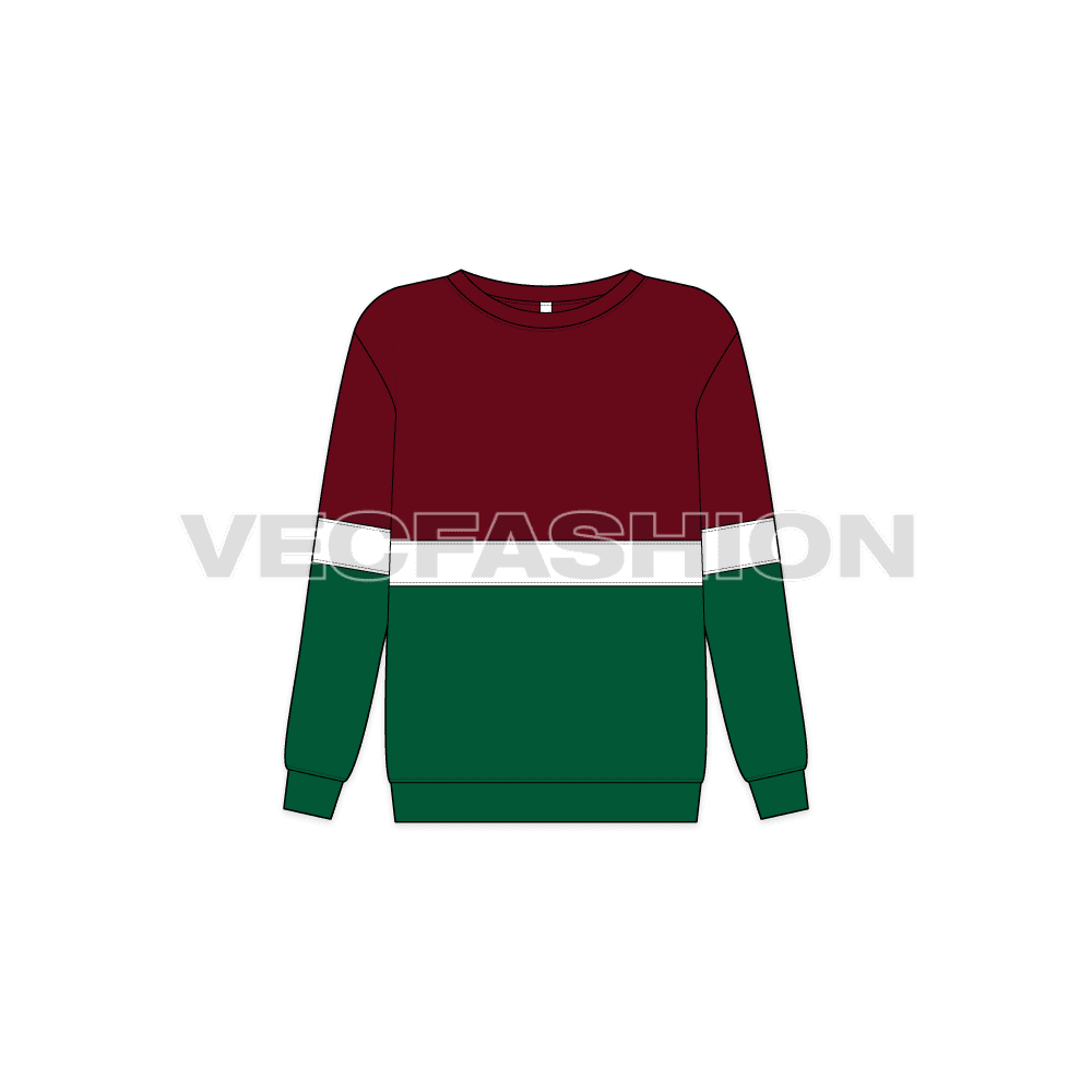 Kids slim fit oversized sweater flat sketch, front view