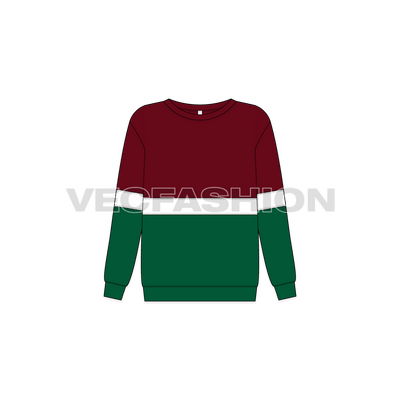 Kids slim fit oversized sweater flat sketch, front view