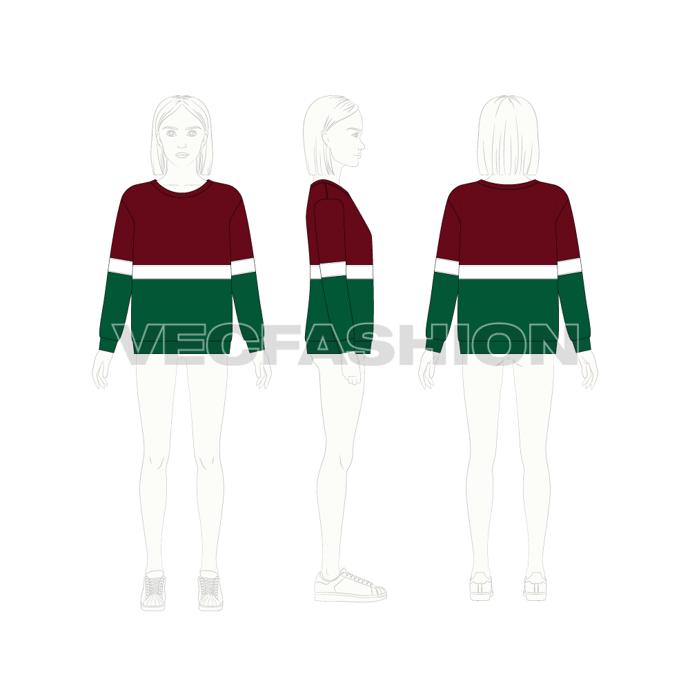 Kids slim fit oversized sweater flat sketch, croqui sketch