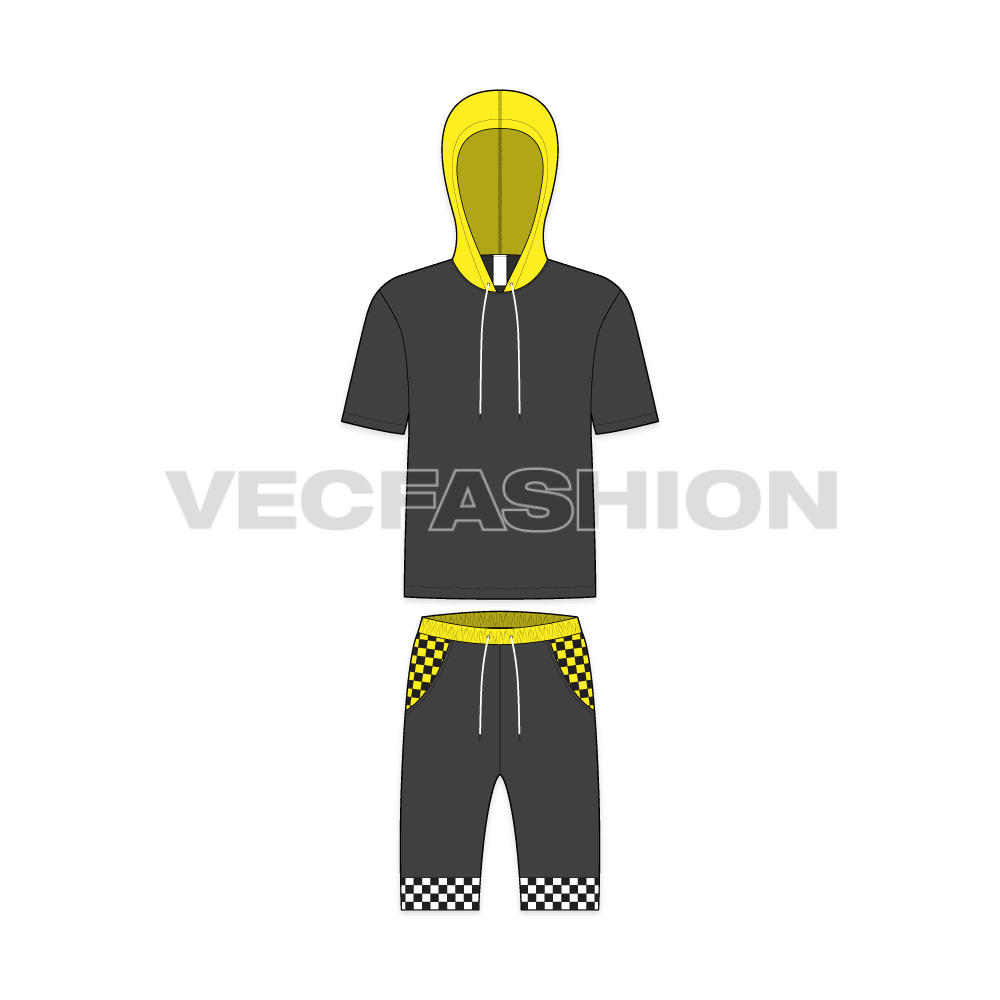 Kids sweatsuit, streetwear flat sketch, front view