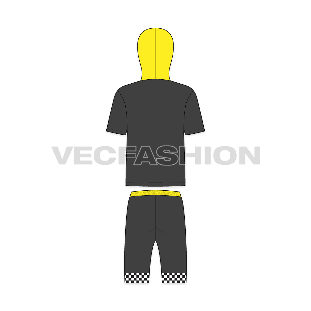 Kids sweatsuit, streetwear flat sketch, back view