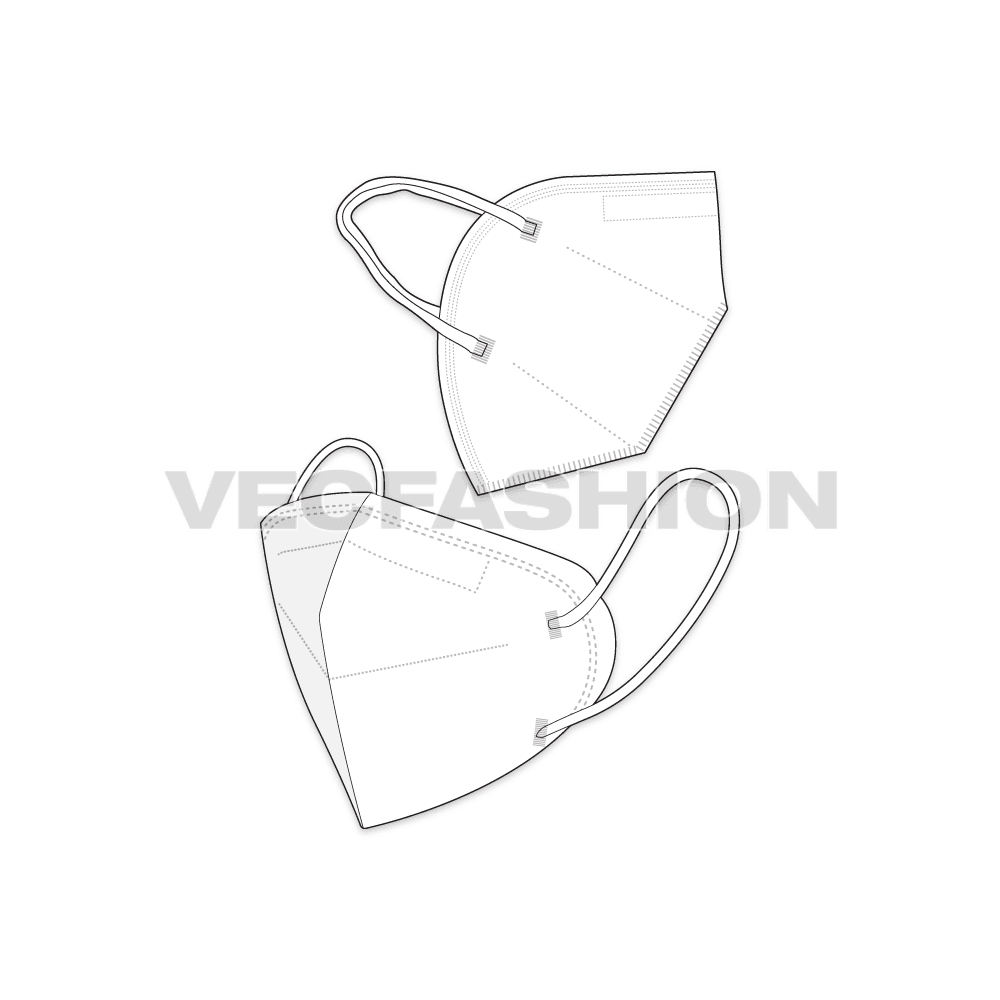 Kn95 virus protection mask flat sketch, view 2