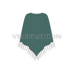 Knitted poncho with tassels flat sketch, back view