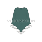 Knitted poncho with tassels flat sketch, front view