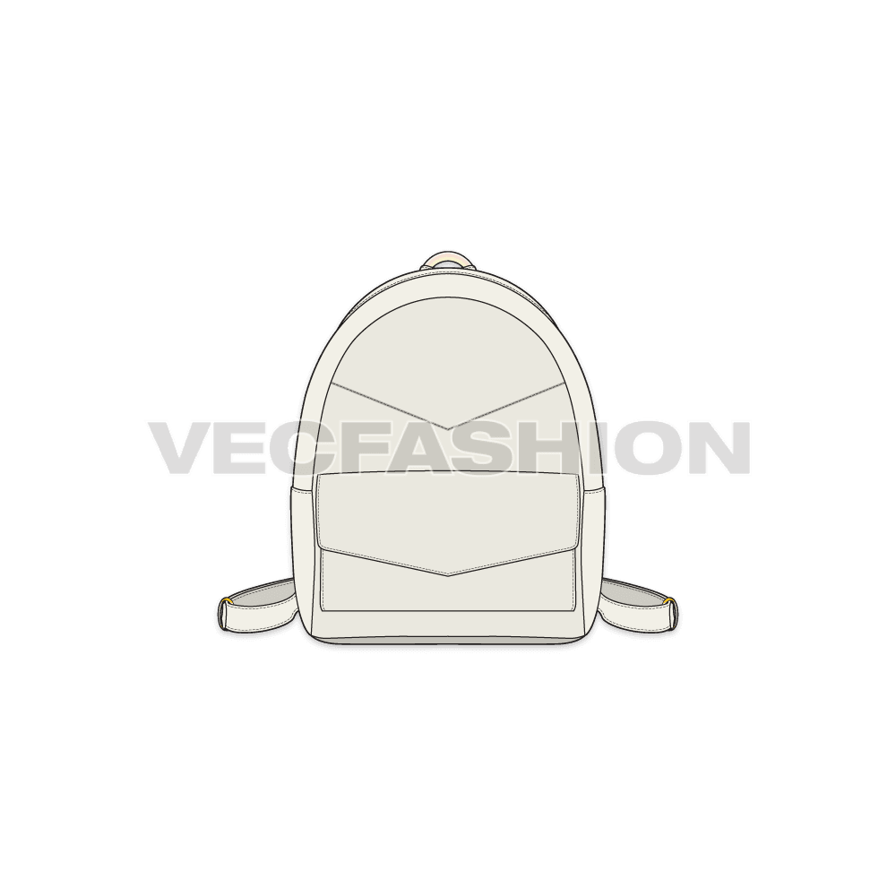 A fully editable fashion cad for Ladies Stylish Backpack. It is illustrated with front and back view and have a metal buckle on it. 