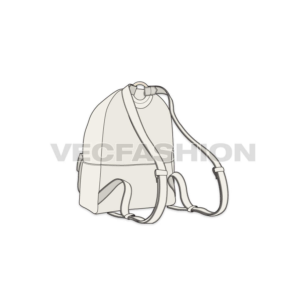 Ladies stylish backpack flat sketch, view 2