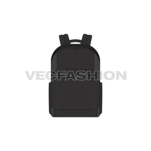 A vector illustrator cad of Laptop and Travel Backpack. It has pockets on front and sides and straps on the back.