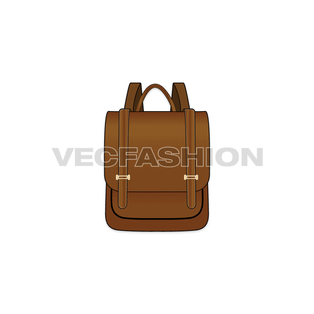 Leather backpack flat sketch, view 1