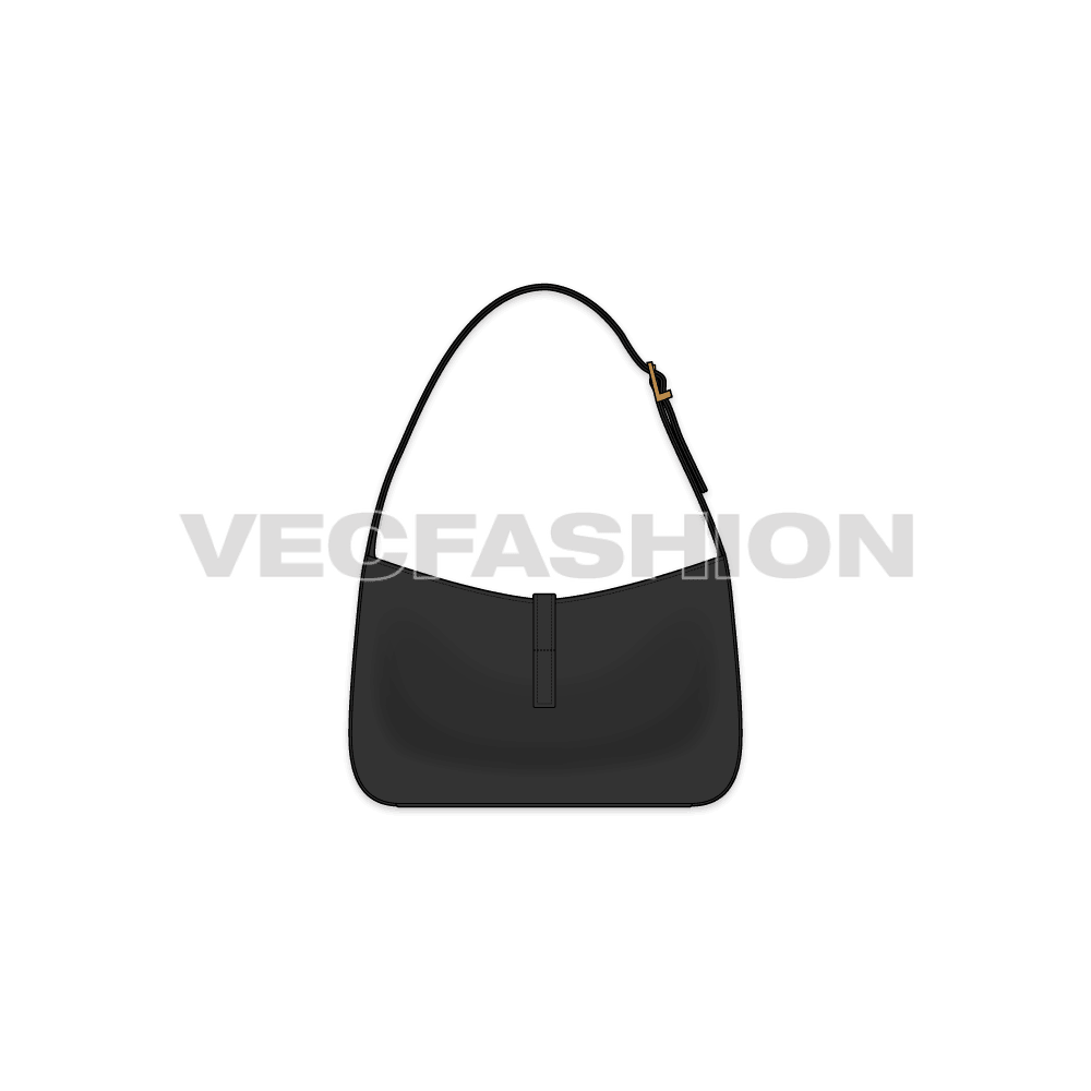 Leather hobo bag flat sketch, view 2