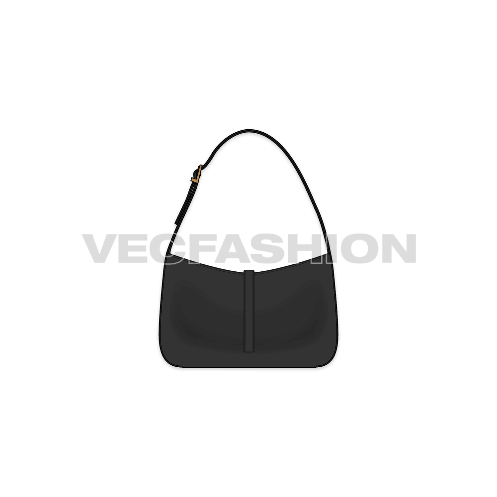 Leather hobo bag flat sketch, view 1