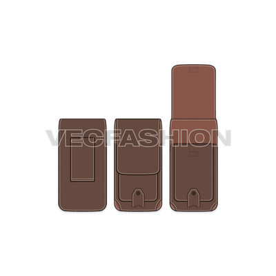 A fully editable fashion cad for Leather Mobile Holder. It is illustrated with multiple view such as front, back and front with open lid. 