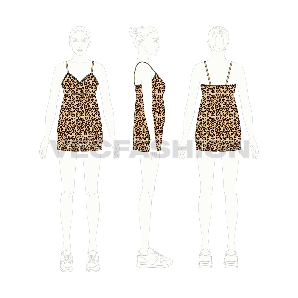 Leopard textured loungewear flat sketch, on croqui