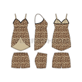 Leopard textured loungewear flat sketch, showing all views, front, side and back