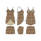 Leopard textured loungewear flat sketch, showing all views, front, side and back