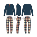 Mens loungewear pajama set flat sketch, showing all views, front, side and back