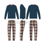 Mens loungewear pajama set flat sketch, showing all views, front, side and back