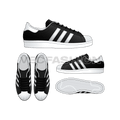 Low top sneakers, adidas superstar style flat sketch, view 1