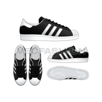Low top sneakers, adidas superstar style flat sketch, view 1