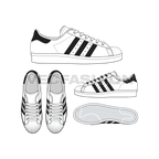 Low top sneakers, adidas superstar style flat sketch, view 2