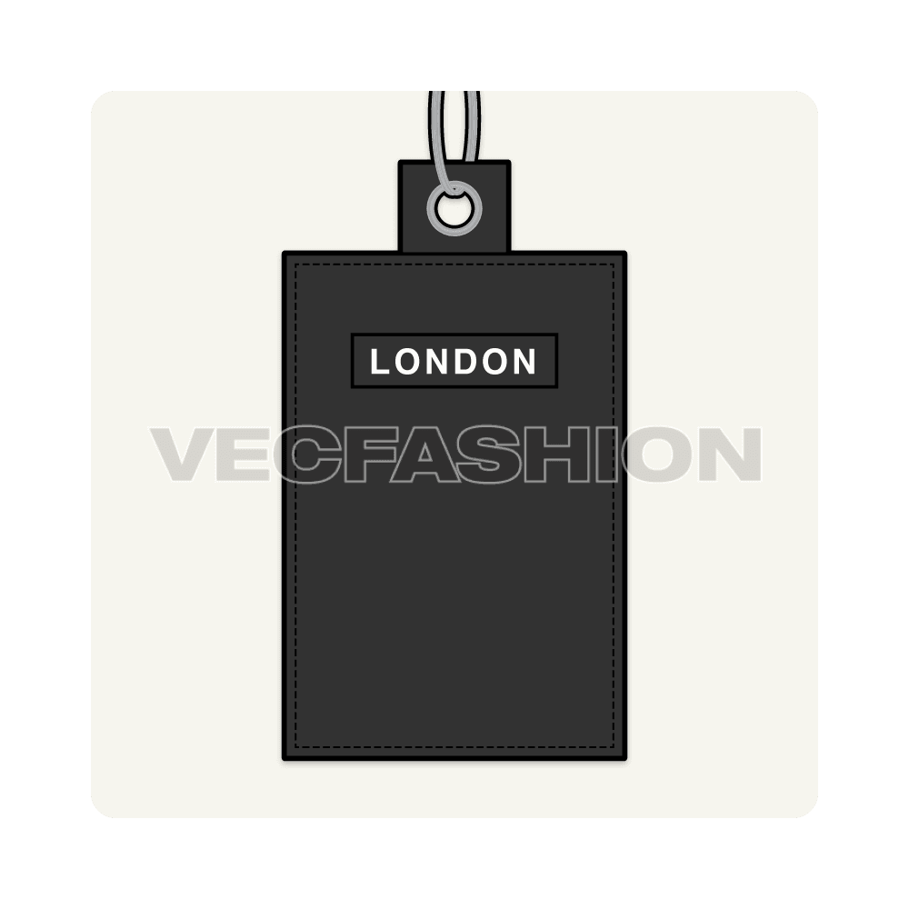 Luxury leather name tag flat sketch, view 2