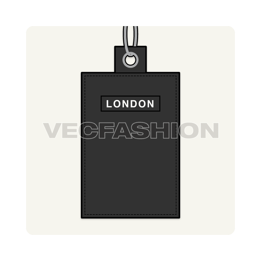 A vector illustration of a Luxury Leather Name Tag. It is a very classes item made out of pure leather. It have a long neck string with metal adjustments and leather case for name placement. 