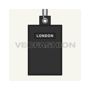 A vector illustration of a Luxury Leather Name Tag. It is a very classes item made out of pure leather. It have a long neck string with metal adjustments and leather case for name placement. 
