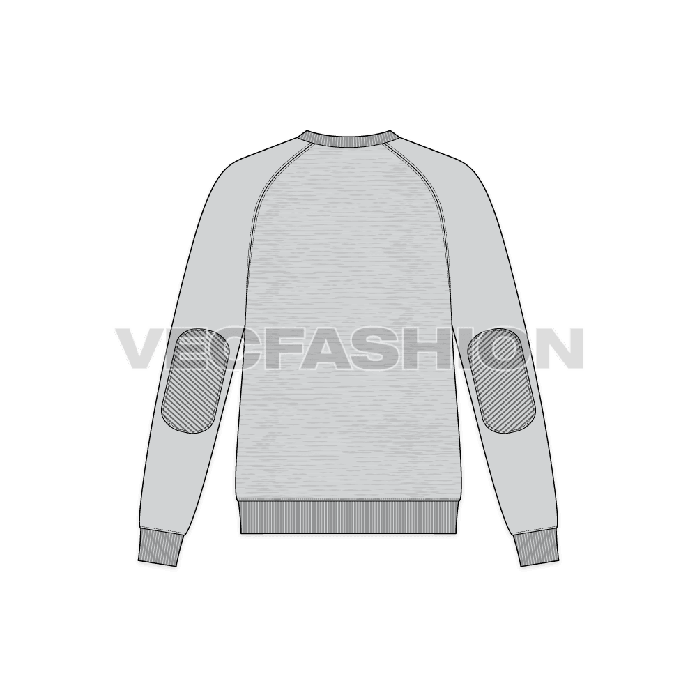 Melange gray sweatshirt template flat sketch, back view