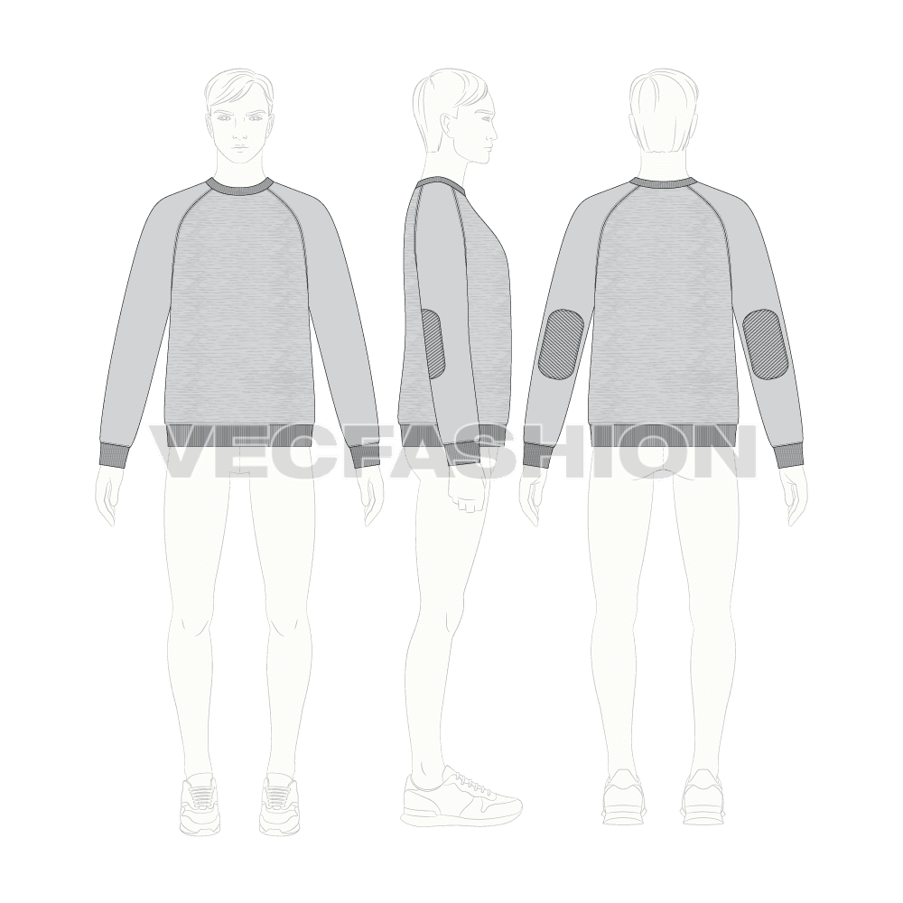 Melange gray sweatshirt template flat sketch, croqui sketch