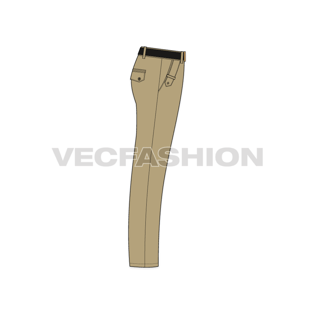 Men cross pocket khakis vector sketch flat sketch, side view