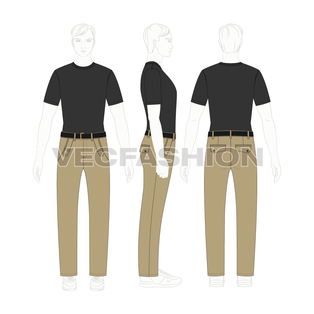 Men cross pocket khakis vector sketch flat sketch, on croqui