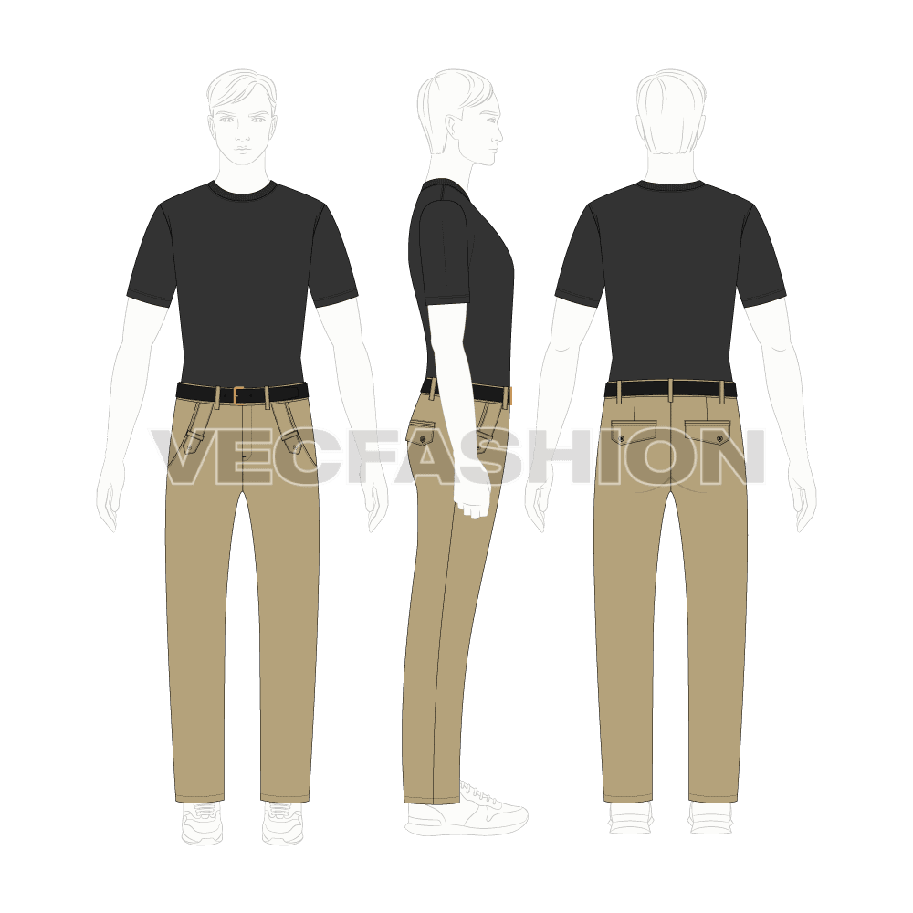 Men Cross Pocket Khakis Vector Sketch