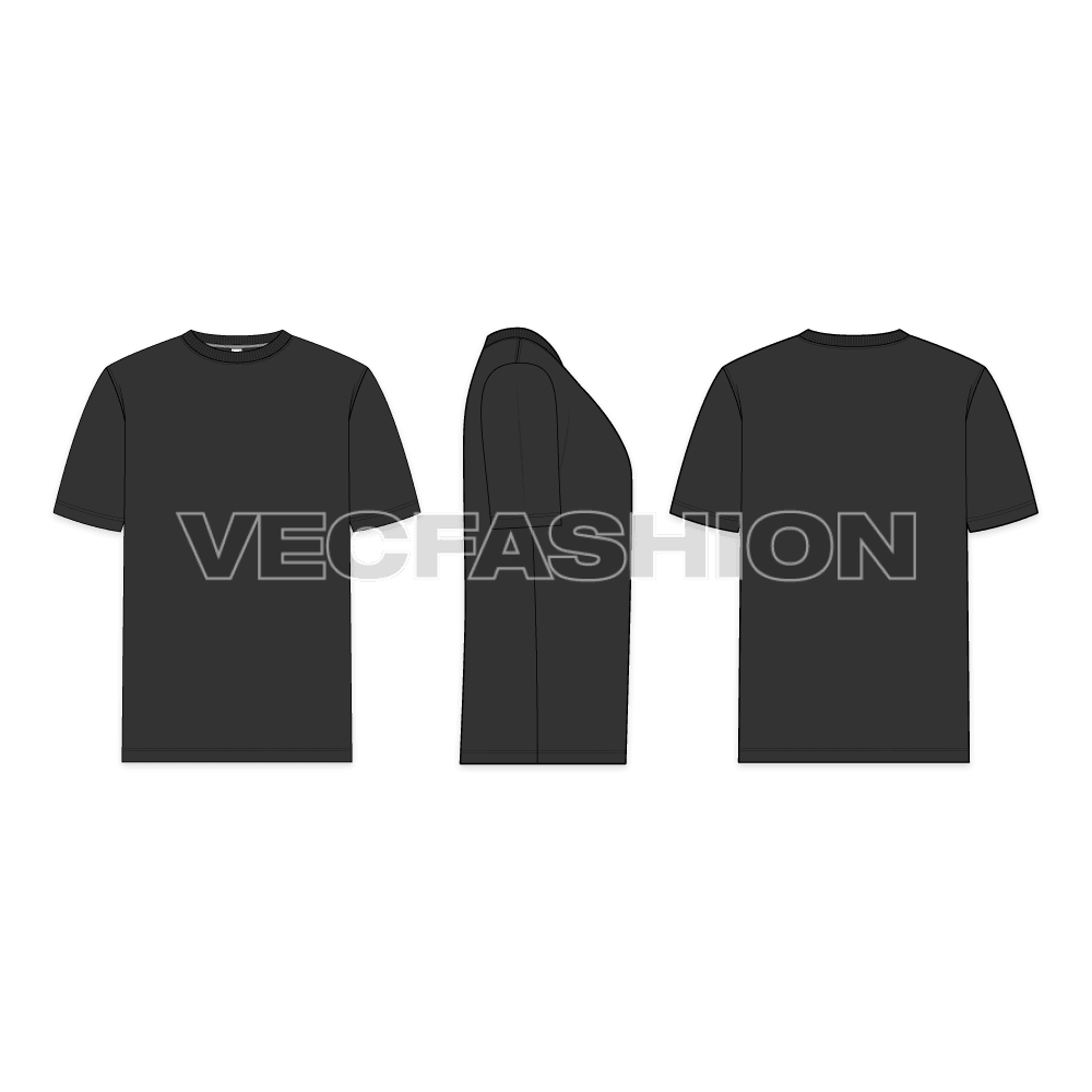 Men t-shirt vector sketch illustrator, showing front, side and back views. 