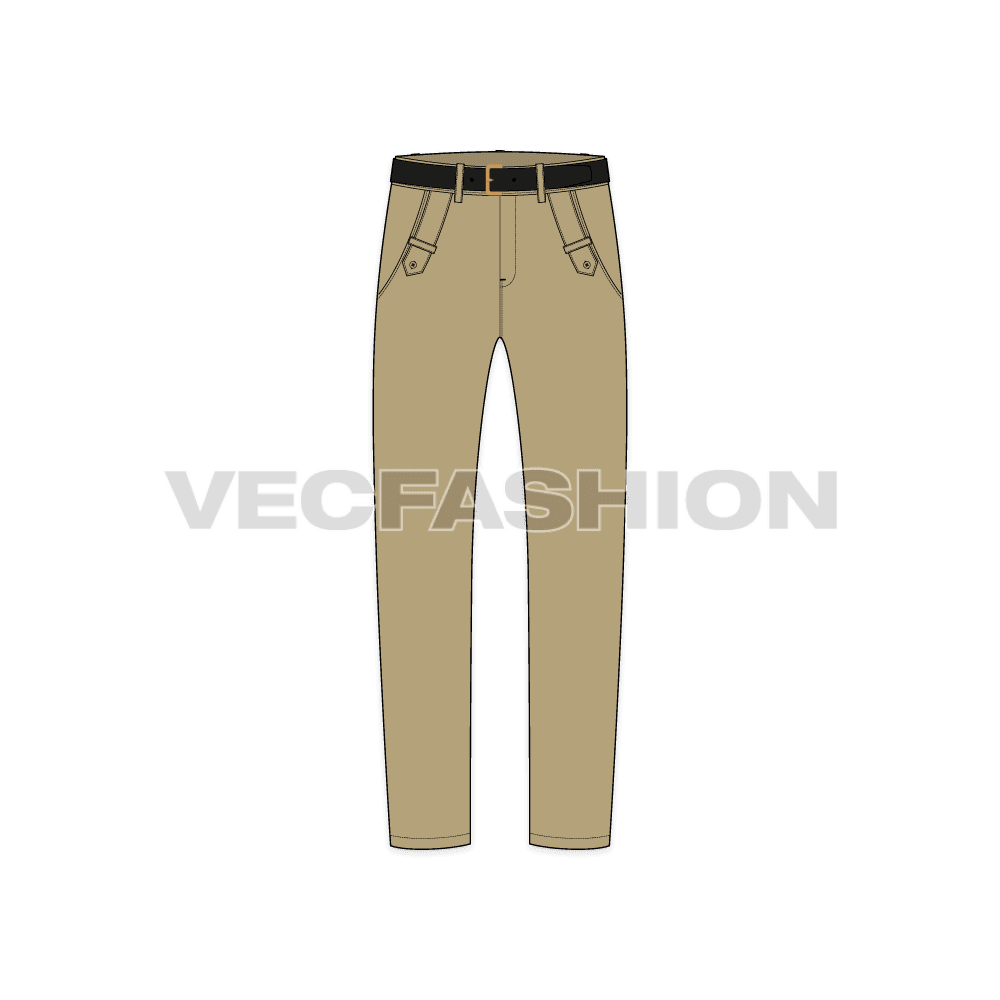 Men cross pocket khakis vector sketch, showing front view