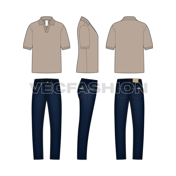 Men Johnny V Neck Tee Flat Vector - VecFashion
