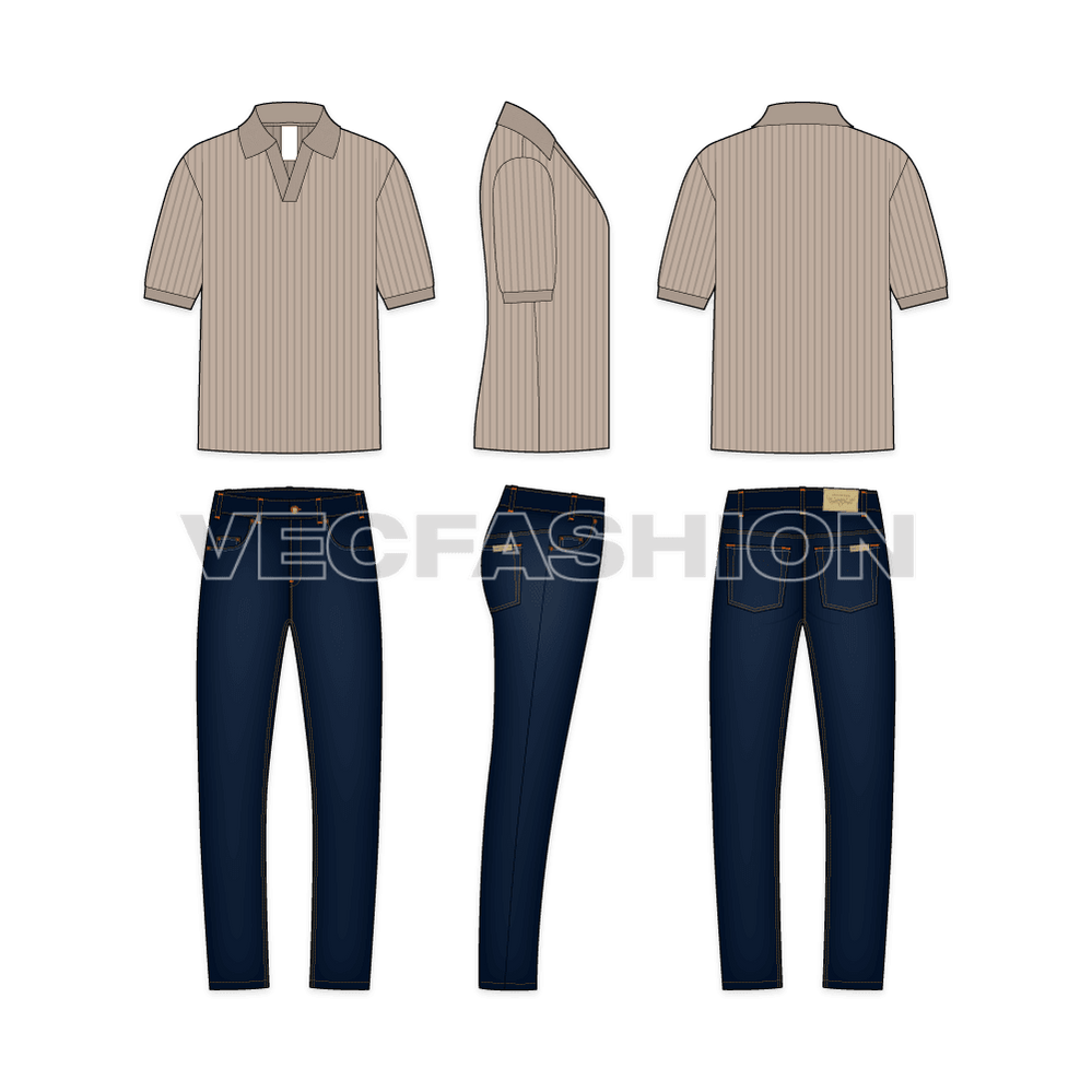 Men Johnny V Neck Tee Flat Vector VecFashion