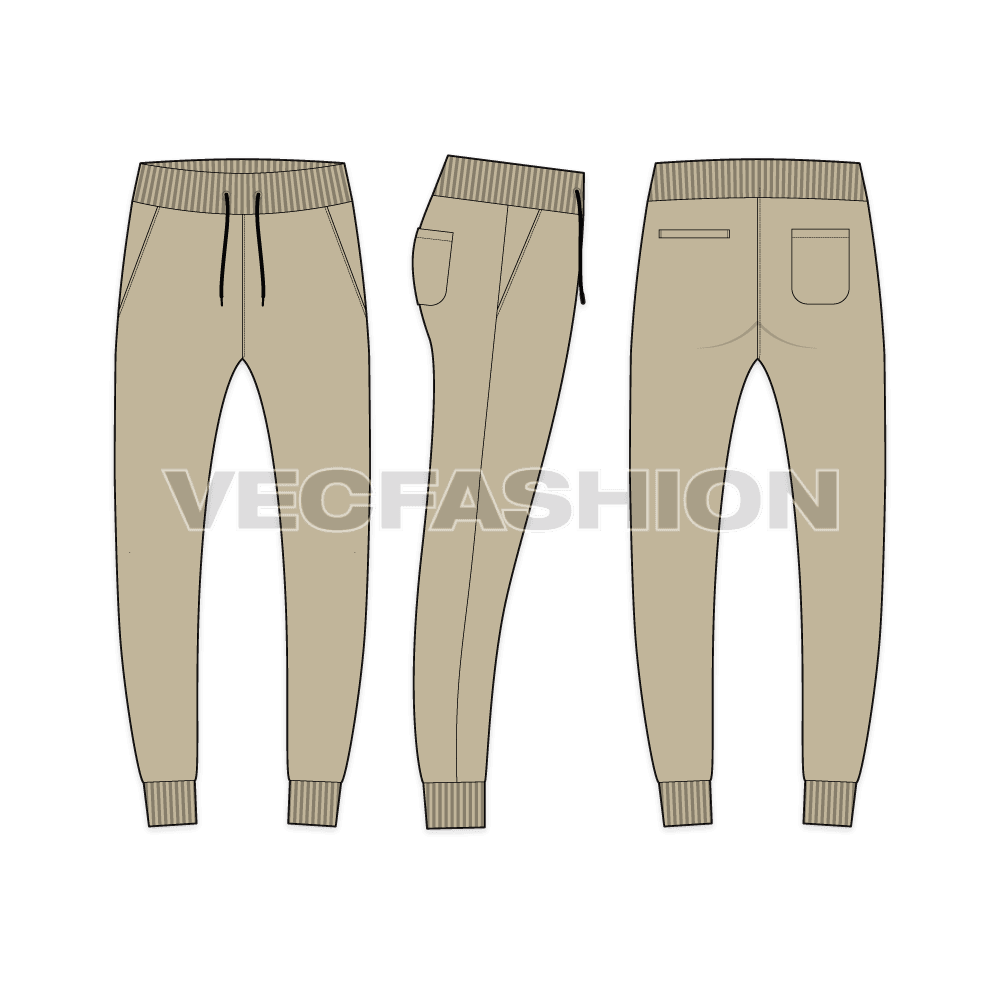 Mens oversized sweater flat sketch, jogger pants bottom