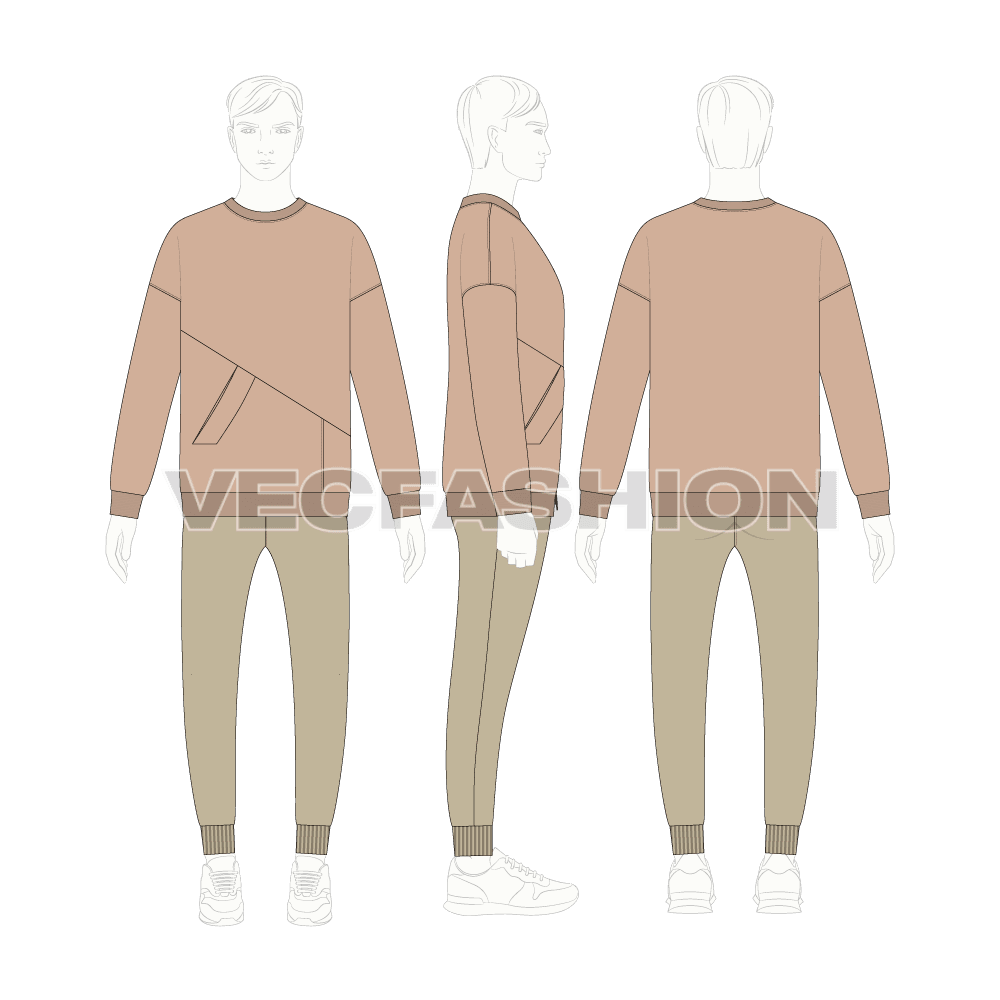 Mens oversized sweater flat sketch, croqui sketch