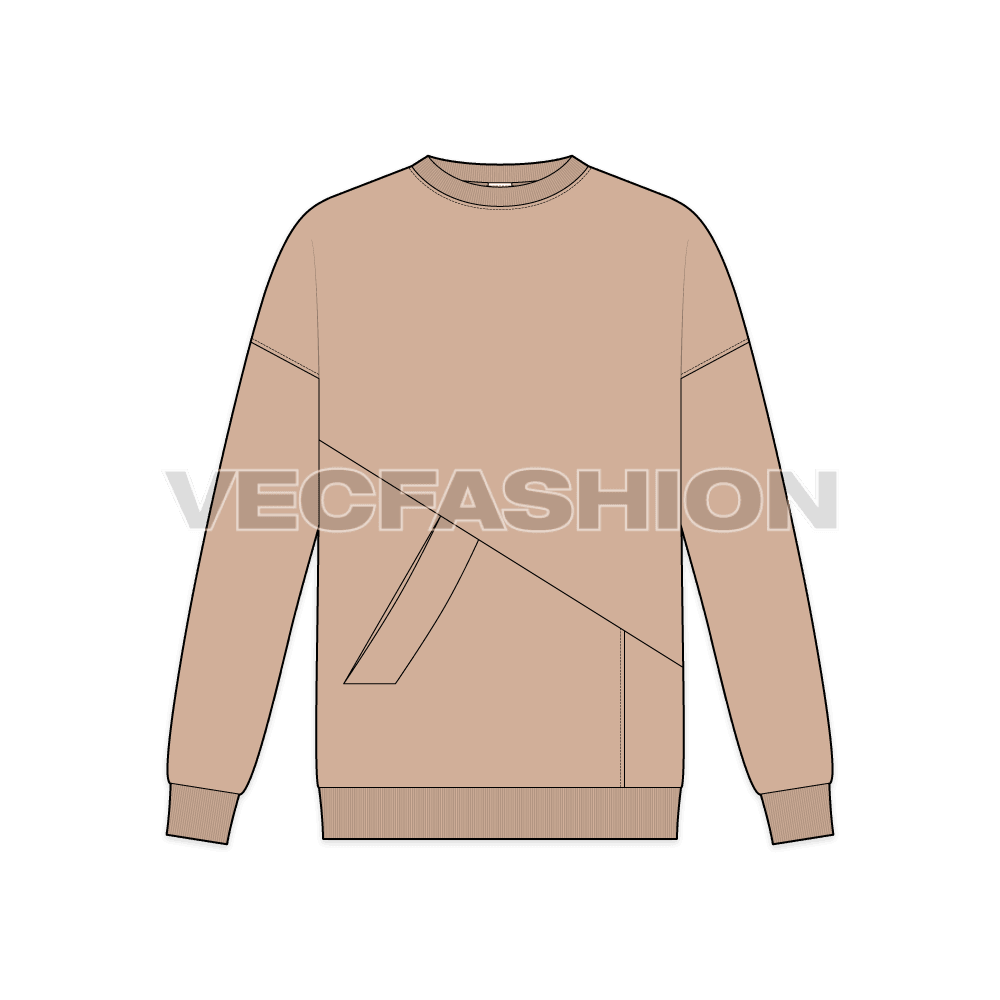 Mens oversized sweater flat sketch, front view