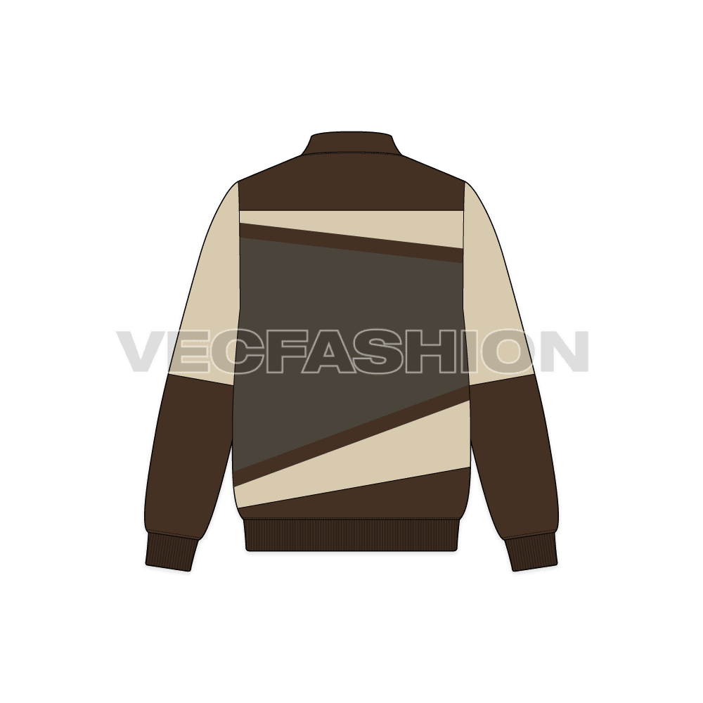 Men Panelled Leather Jacket flat sketch, back view