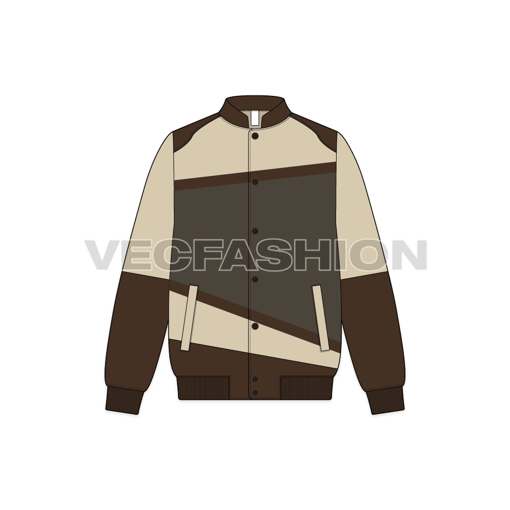 Men Panelled Leather Jacket flat sketch, front view