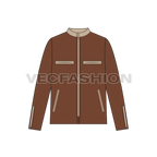 Men Straight Cut Leather Jacket flat sketch, front view