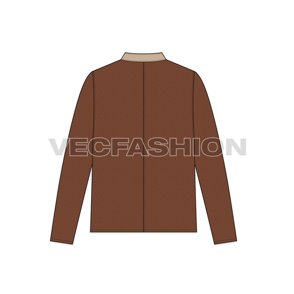 Men Straight Cut Leather Jacket flat sketch, back view