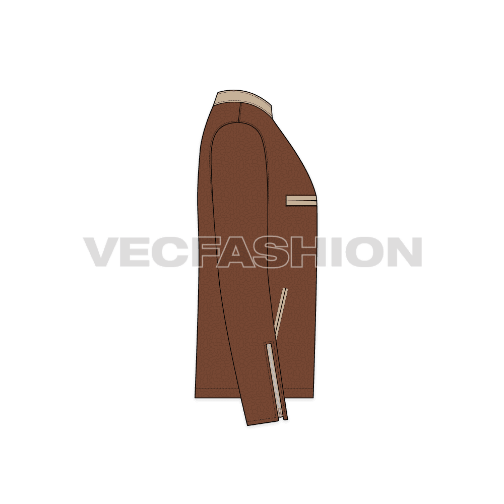 Men Straight Cut Leather Jacket flat sketch, side view