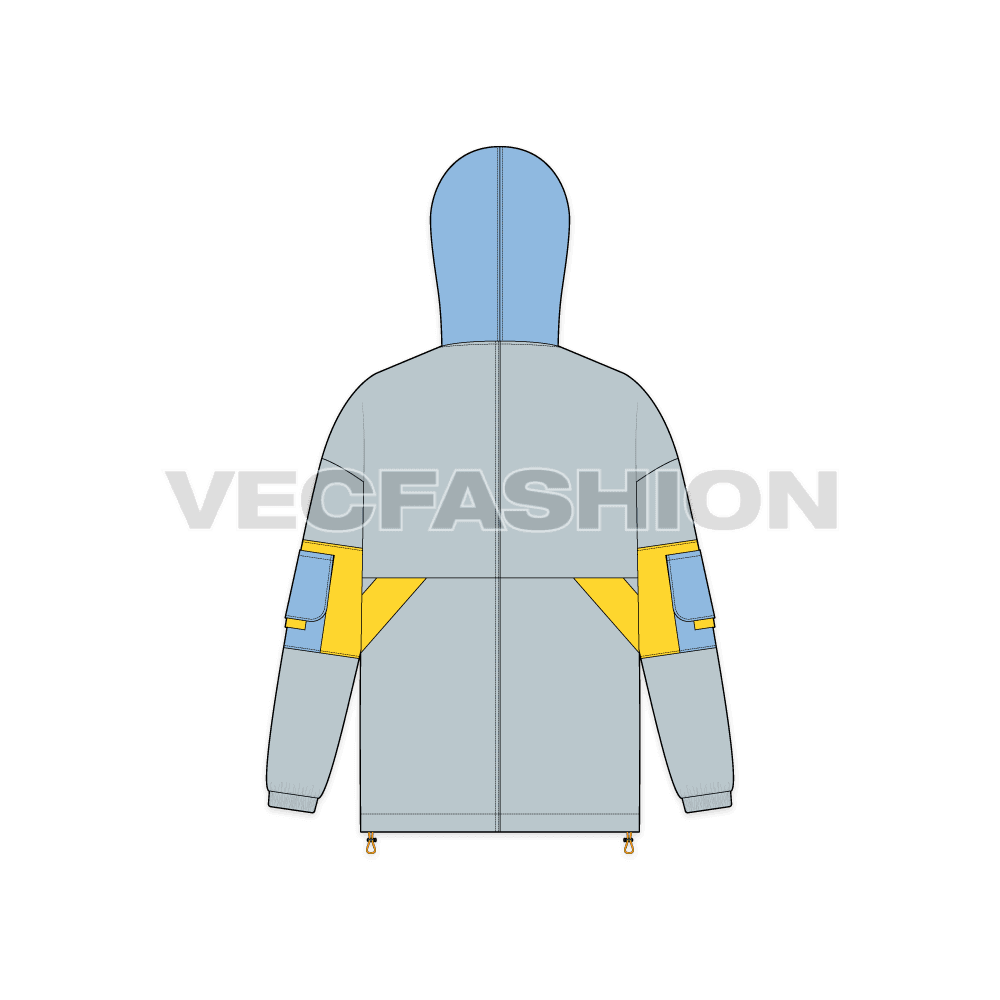 Men Windbreaker Jacket flat sketch, back view