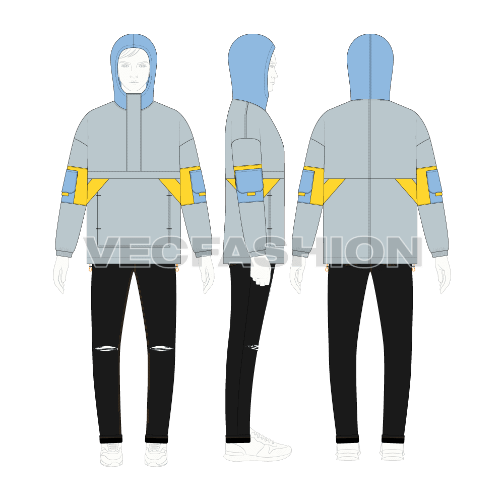 Men Windbreaker Jacket flat sketch, croqui sketch