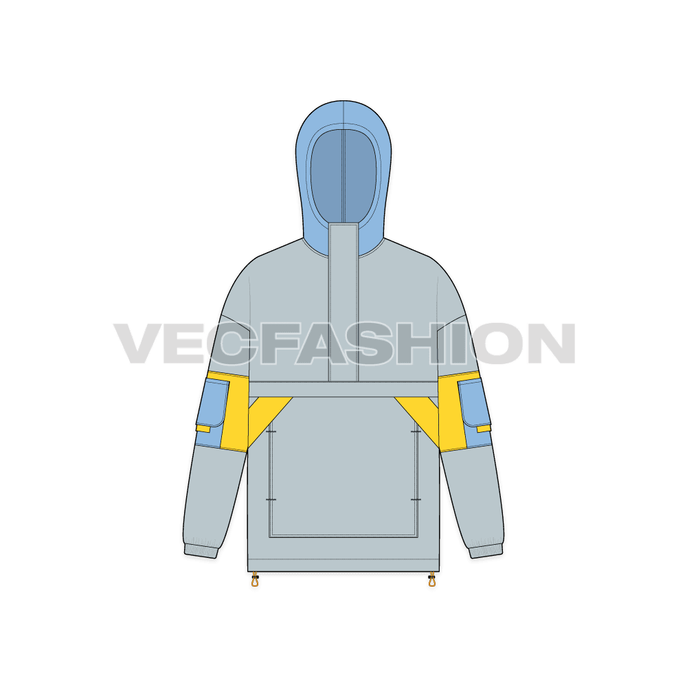 Men Windbreaker Jacket flat sketch, front view