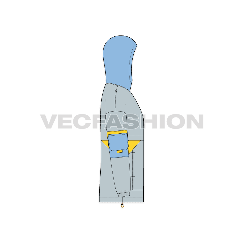 Men Windbreaker Jacket flat sketch, side view